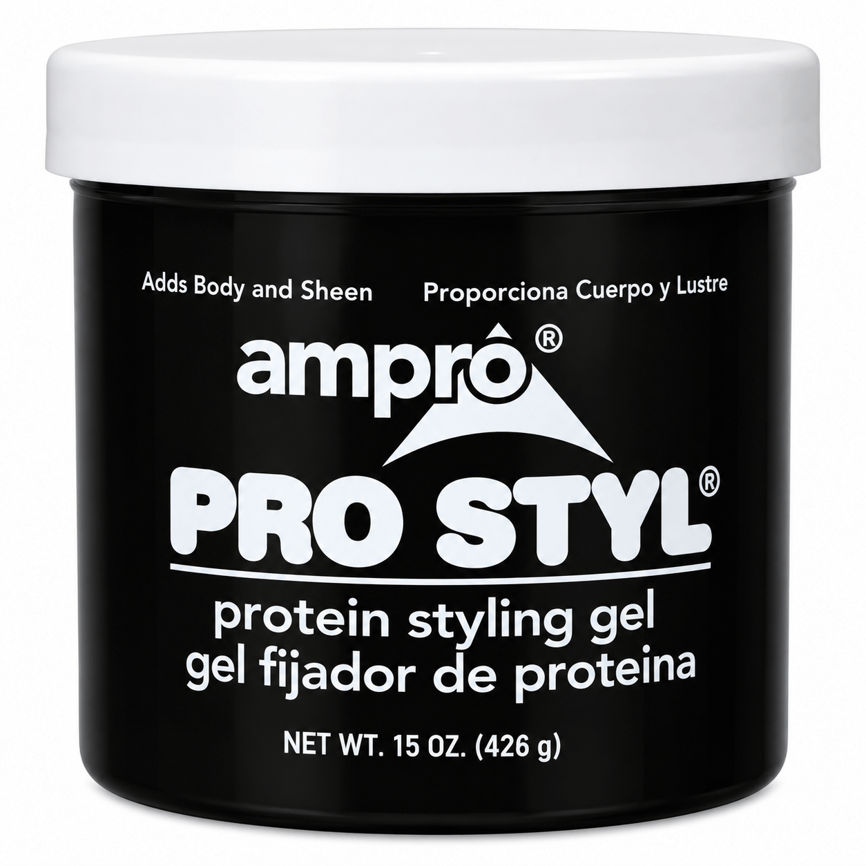 Ampro Pro Styl Protein Styling Gel Regular Hold 15 oz gel coiffant protéiné tenue régulière.