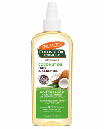 Palmer's Coconut Oil Hair & Scalp Oil Moisture Boost 150 ml pour cheveux secs et cuir chevelu.