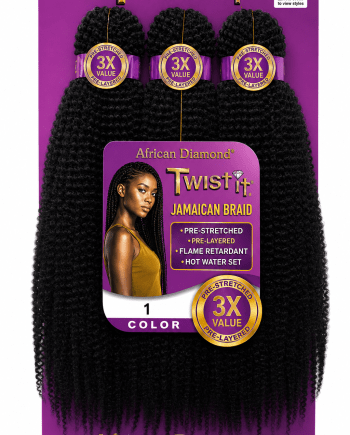 African Diamond 3X Pre-Stretched Twist It Jamaican Braid #1 fibre pré-étirée pour tresses et twists