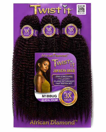 African Diamond 3X Twist It Jamaican Braid #M1BBUG fibre pour tresses et twists