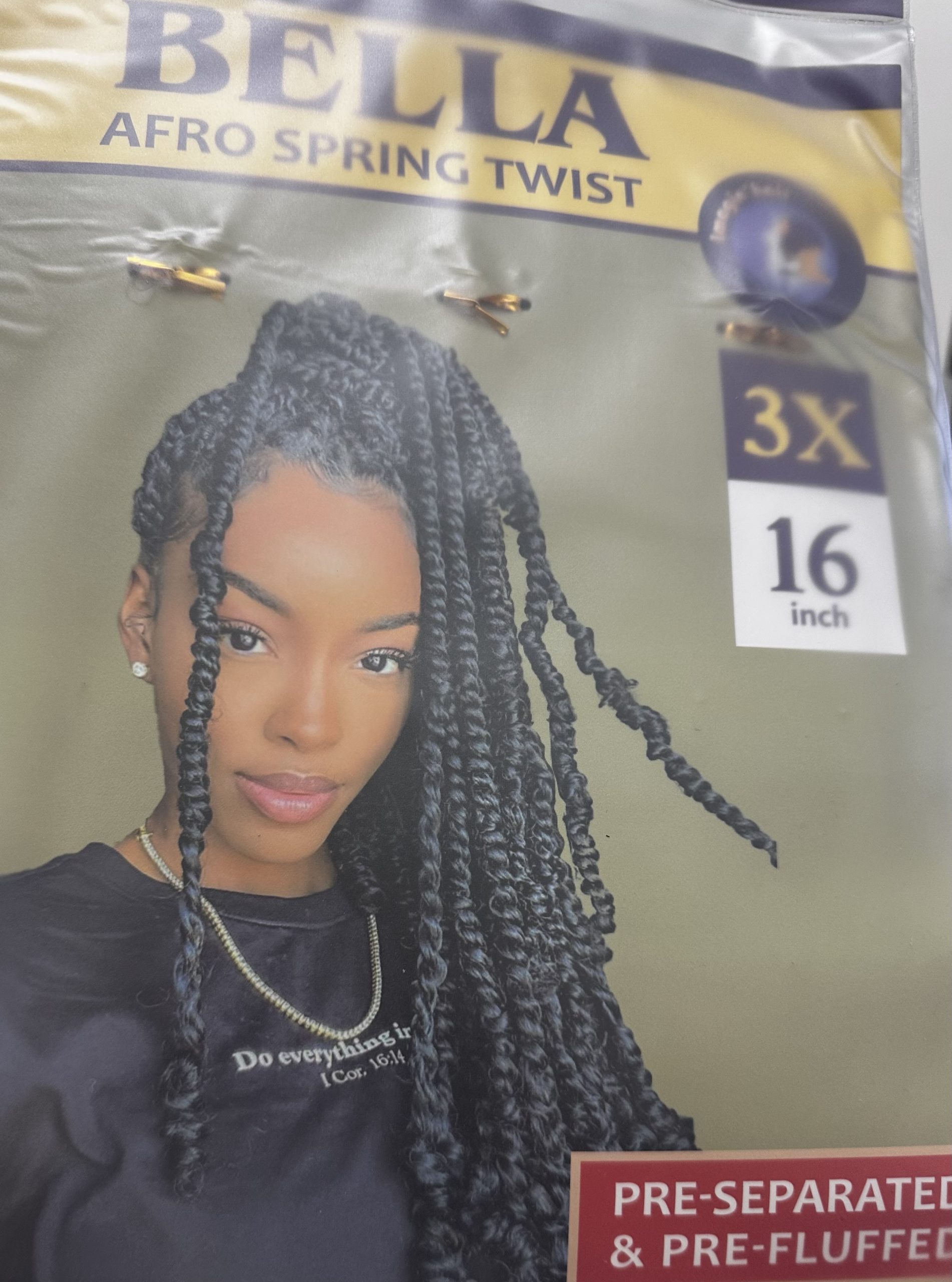 Bella - Afro Spring Twist Human Hair Feel 16 in, color 1B