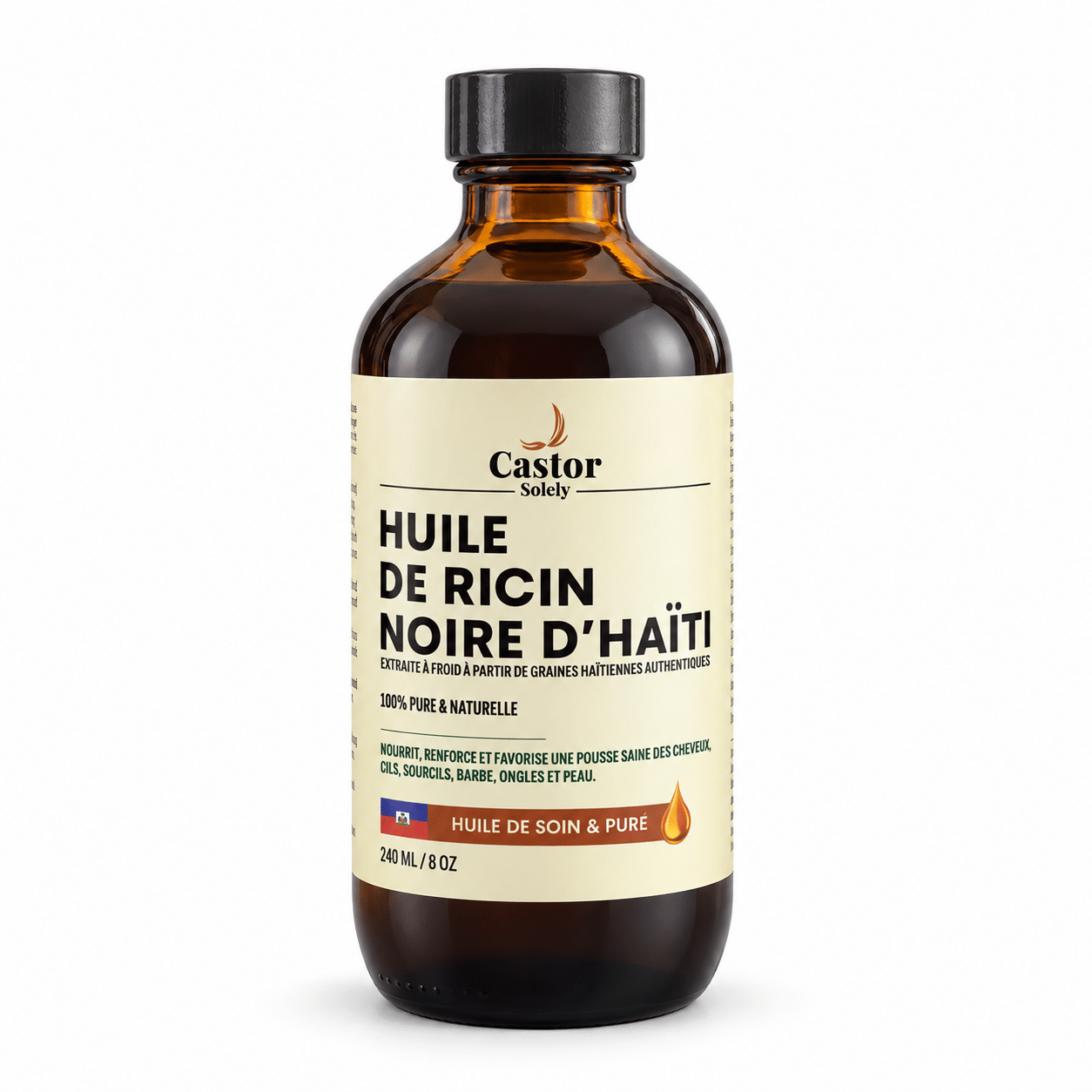 Castor Solèy Huile de ricin noire d’Haïti 8 oz 240 ml