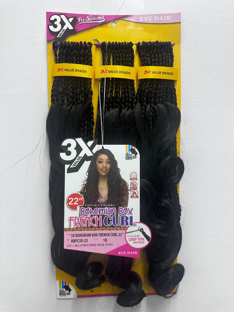 Eve Hair - 3X Bohemian Box French Curl 22 in, #1B