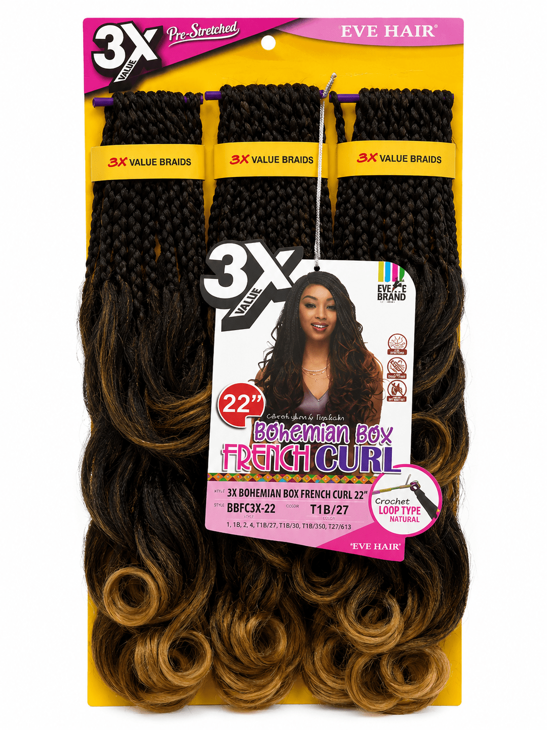 Eve Hair - 3X Bohemian Box French Curl 22 in, #T1B27