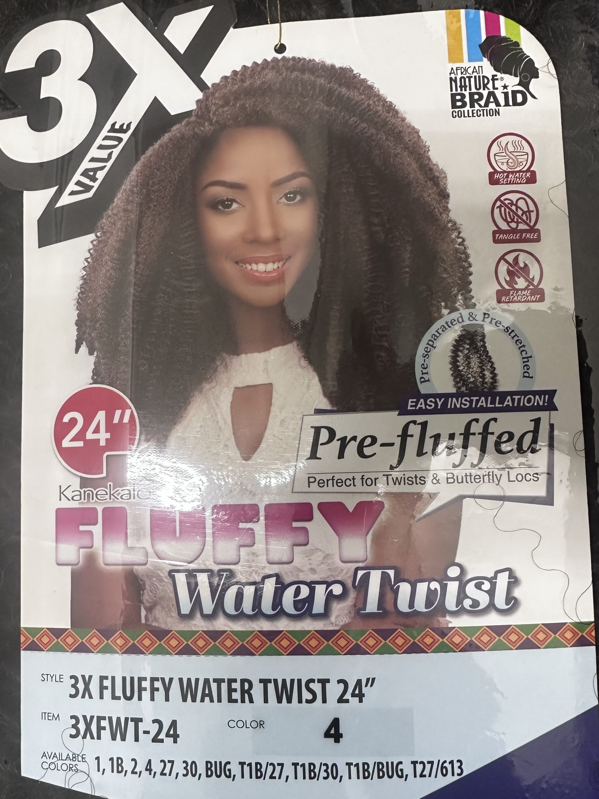 Eve Hair - 3X kanekalon fluffy water twist 24 in, couleur 4