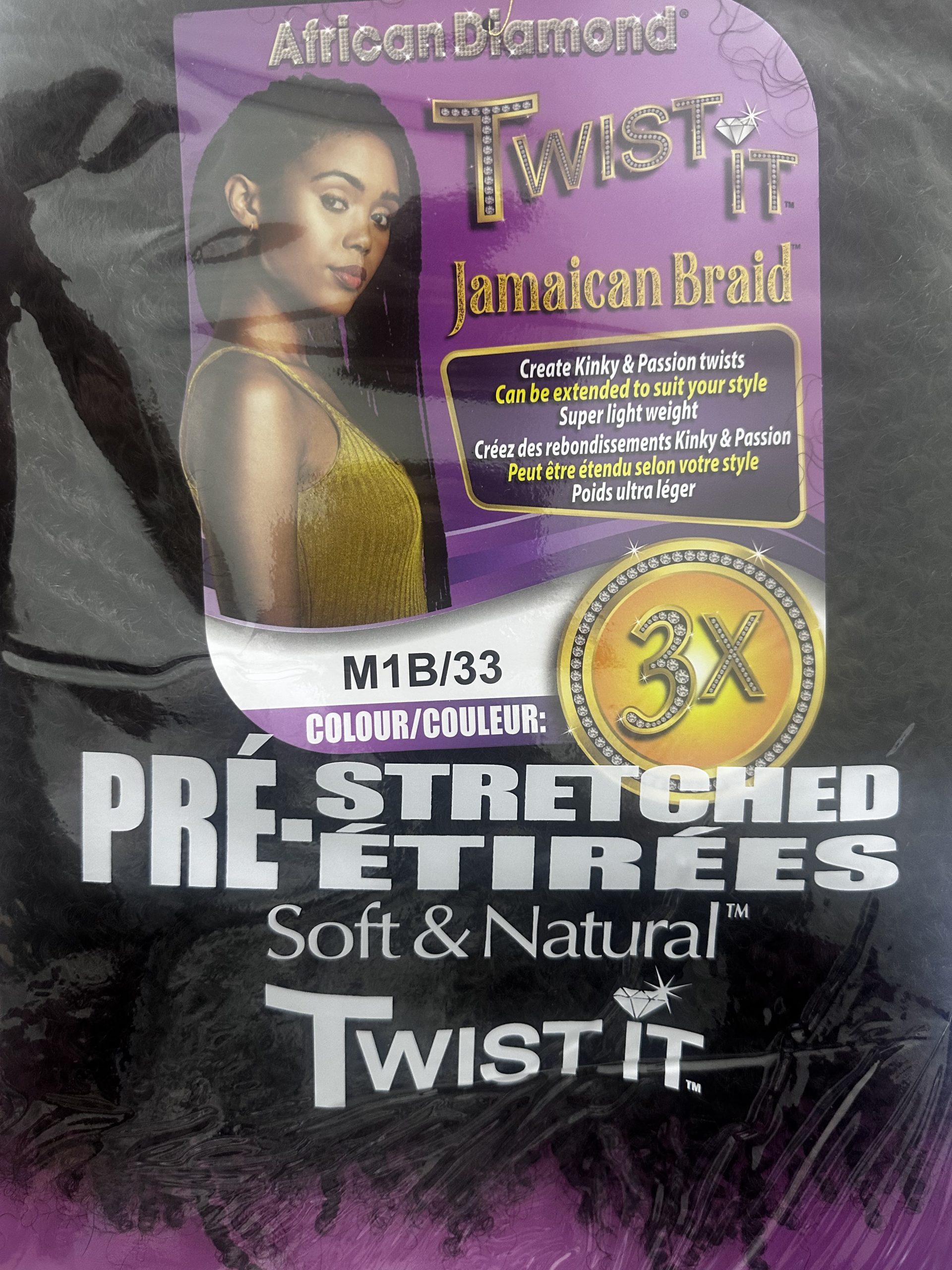 African Diamond - 3X Pré-stretched twist it jamaican braid, M1B/33