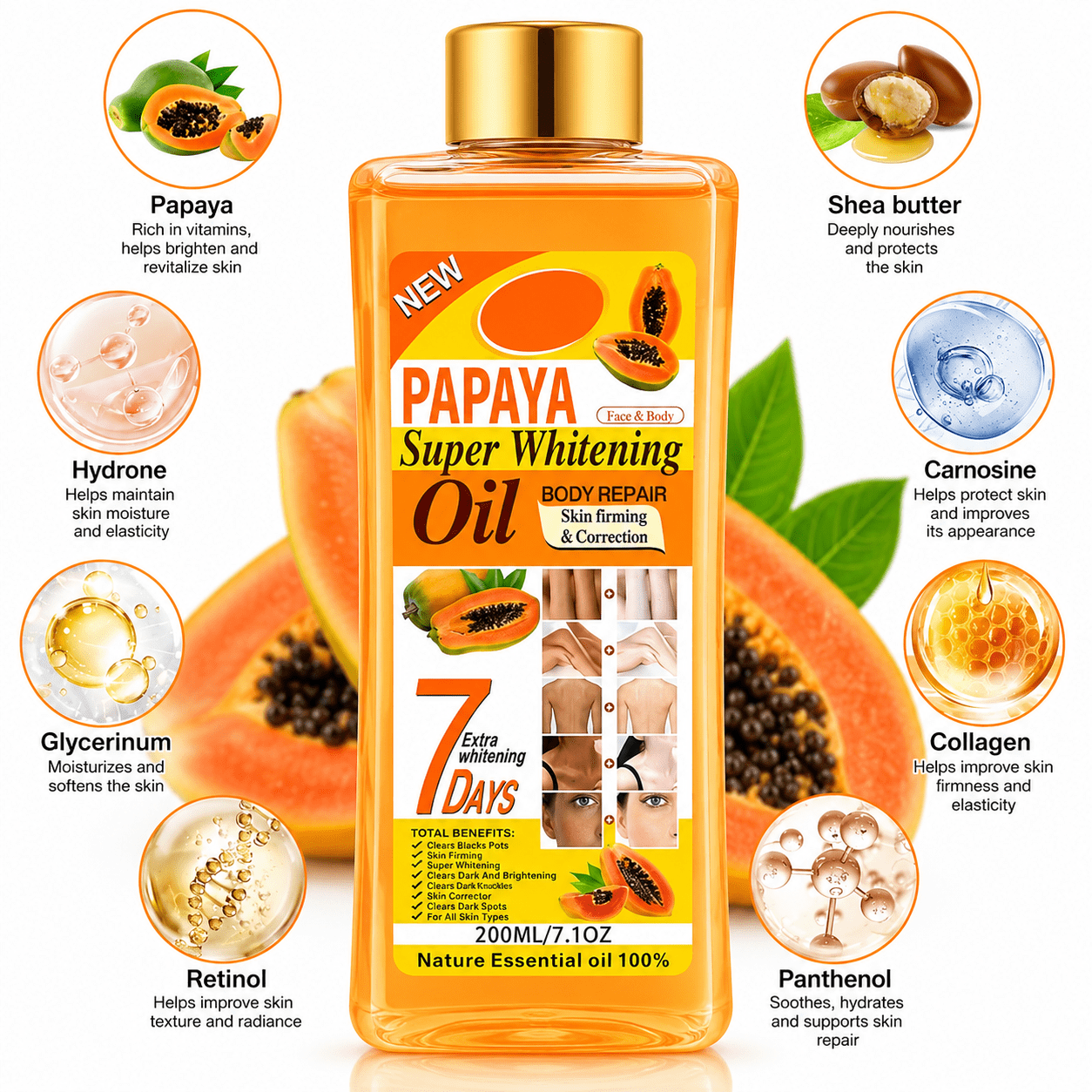 BTL Super Whitening Papaya Oil 200 ml huile de beauté à la papaye