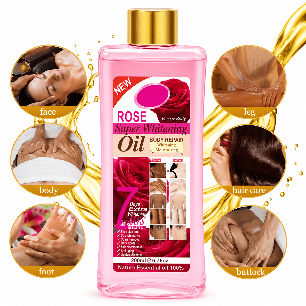 BTL Super Whitening Rose Oil 7 Days 200 ml huile de beauté à la rose