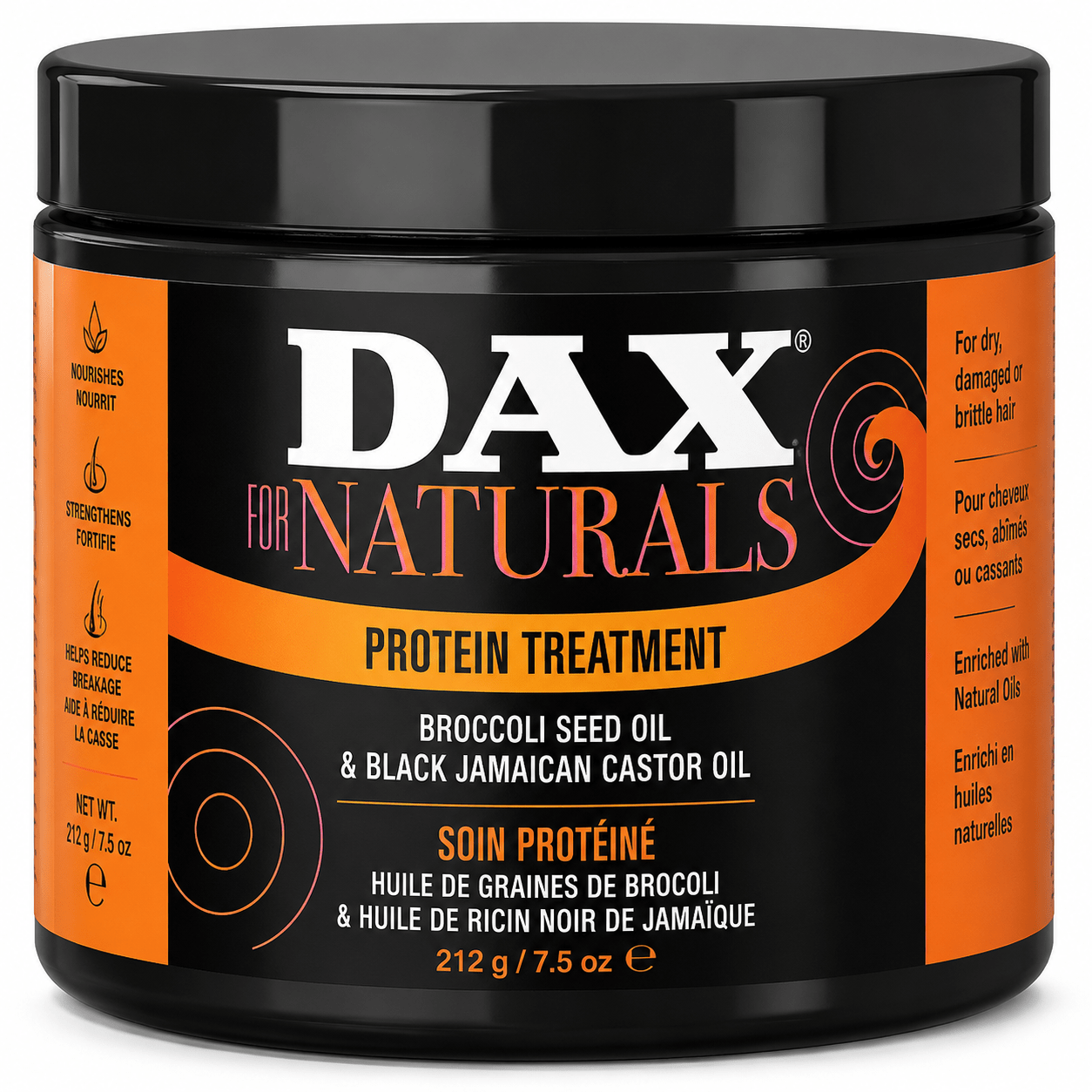 DAX for Naturals Protein Treatment 212 g with broccoli and Jamaican black castor oil.