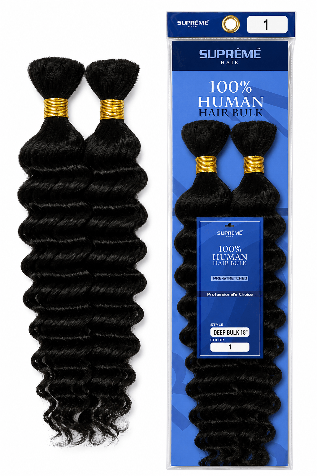 Suprême Hair Deep Bulk 18 po couleur #1 en cheveux humains
