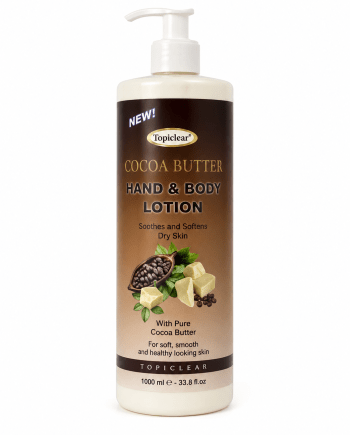 Topiclear Cocoa Butter Hand &amp; Body Lotion, 1000 ml, for hands and body.