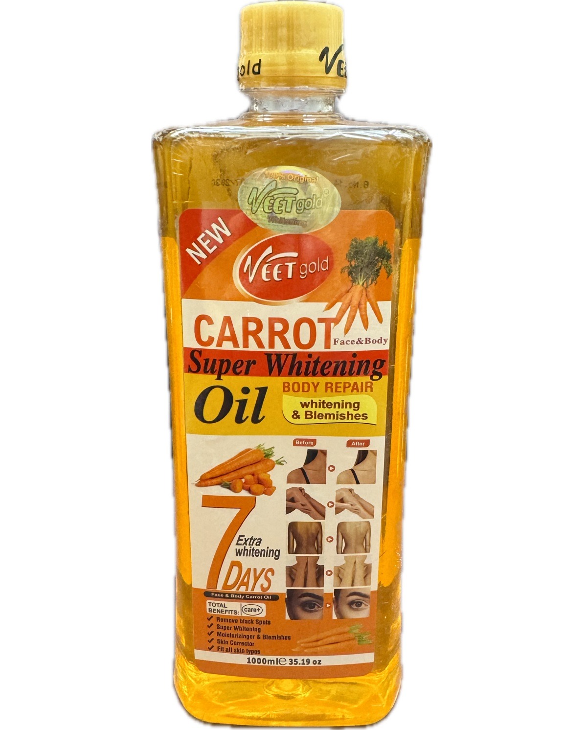 Veet Gold Carrot Super Whitening Body Repair Oil 7 Days, 1000 ml