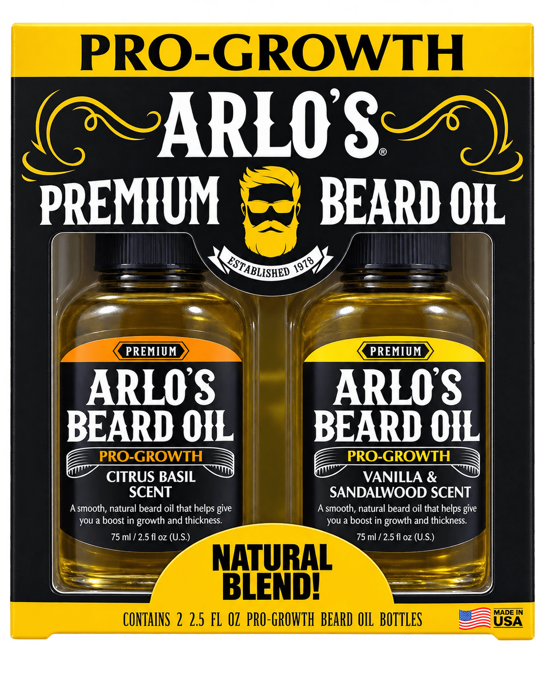Arlo’s Premium Beard Oil Duo Citrus Basil et Vanilla Sandalwood 2 x 75 ml