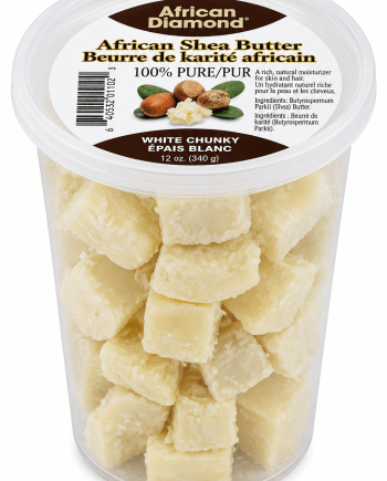 African Diamond African Shea Butter White Chunky 12 oz beurre de karité blanc pour peau et cheveux.
