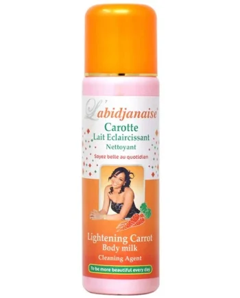 L’Abidjanaise Lait Éclaircissant Nettoyant Carotte 500 ml lait corporel clarifiant à la carotte.
