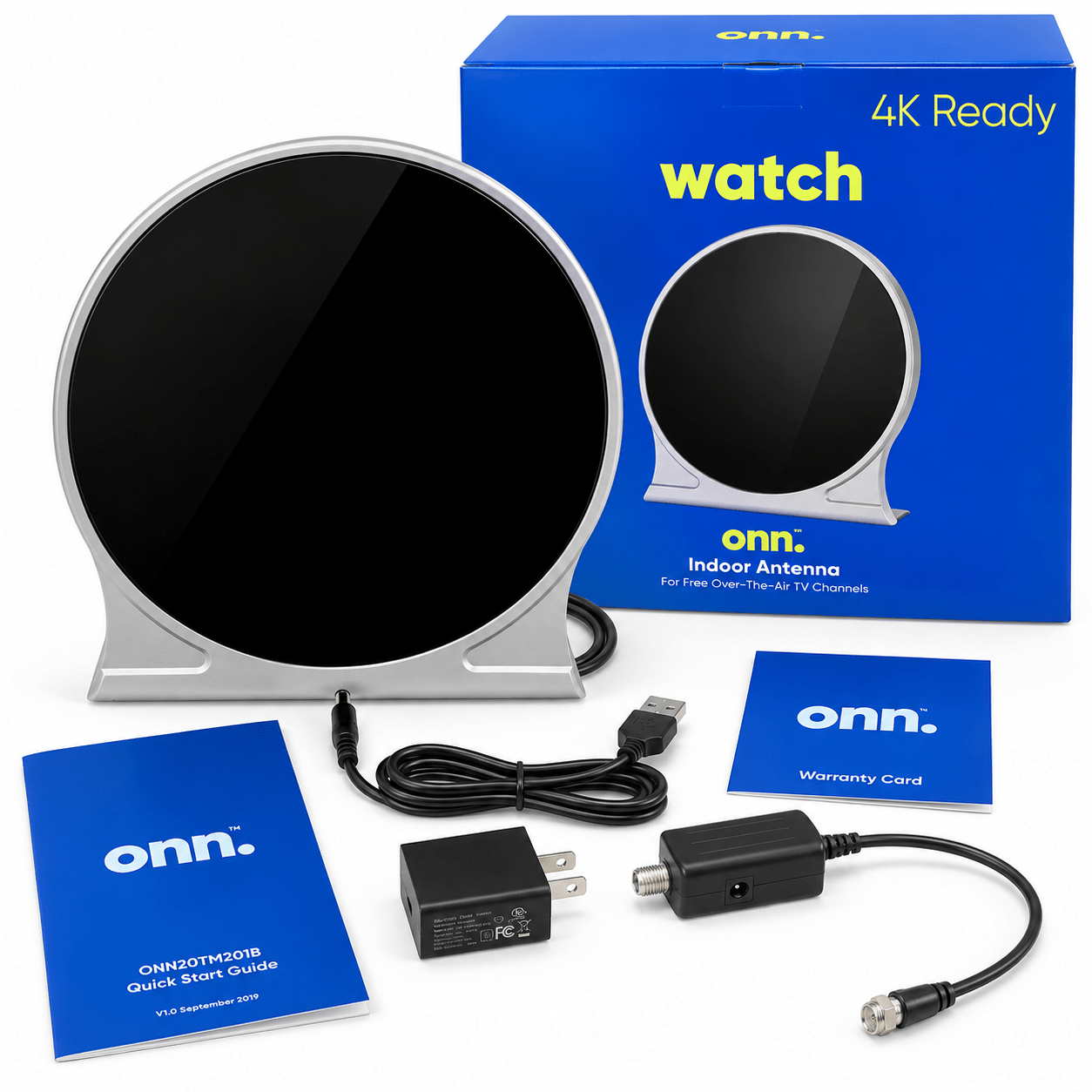 Onn Indoor TV Antenna Multi-Directional 4K Ready