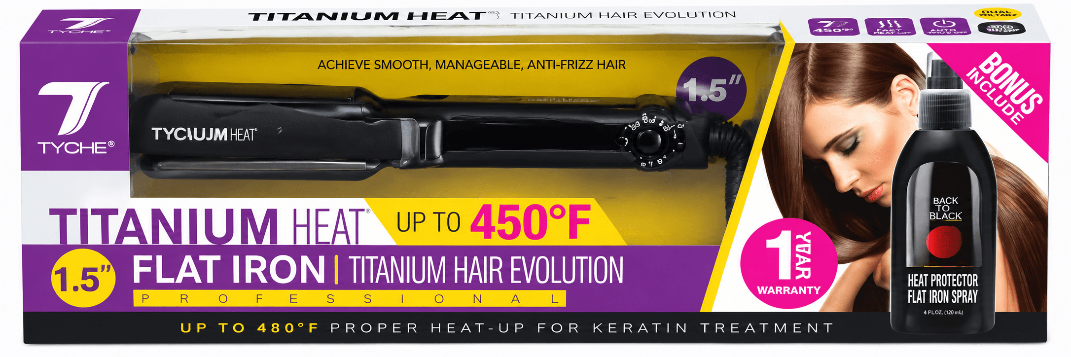 TYCHE Titanium Heat 1.5” Flat Iron fer à lisser à plaques en titane 1,5 pouce.
