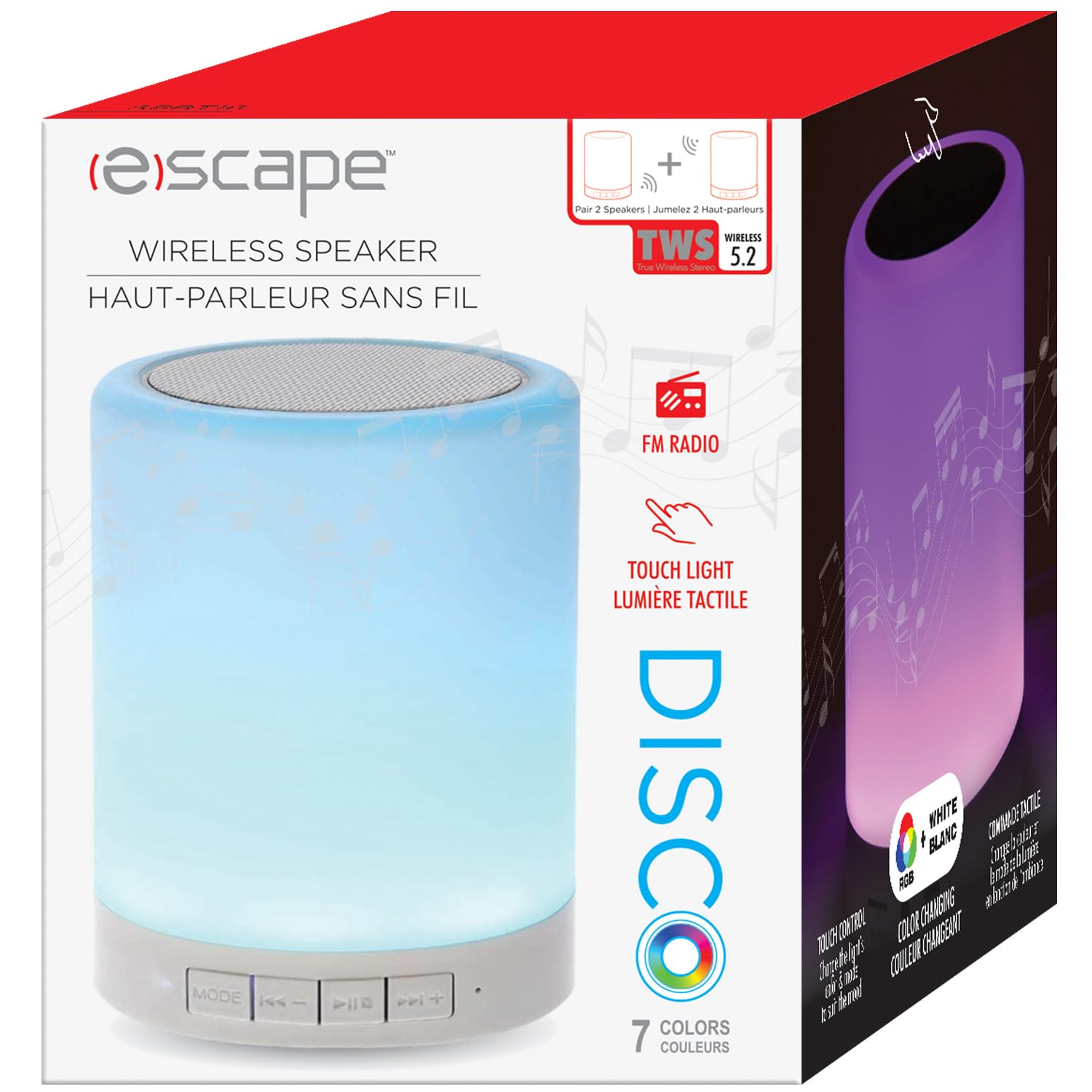 ESCAPE Wireless Speaker with RGB LED Touch Mood Light, FM