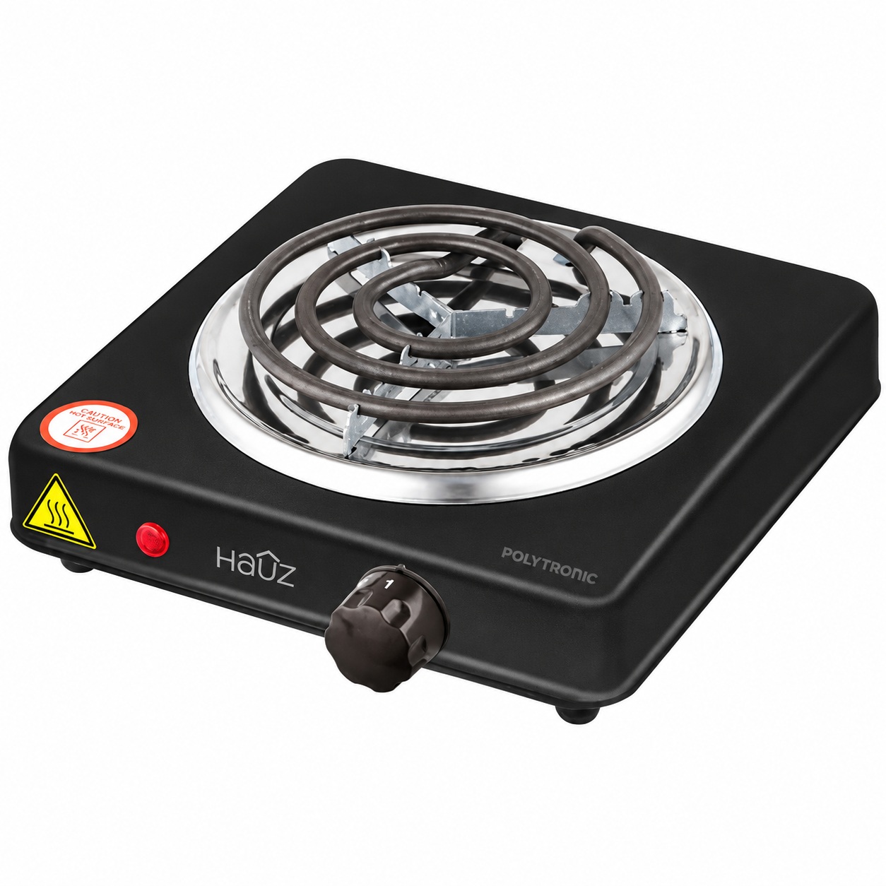 Hauz ABR851 Black Portable Electric Cooktop with One 1000 W Burner and Temperature Control Knob